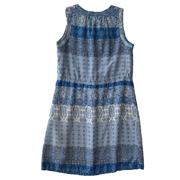 Lucky Brand Blue Floral Boho Patterned Sleeveless Prairie Tie Waist Dress Sz M - Picture 12 of 12